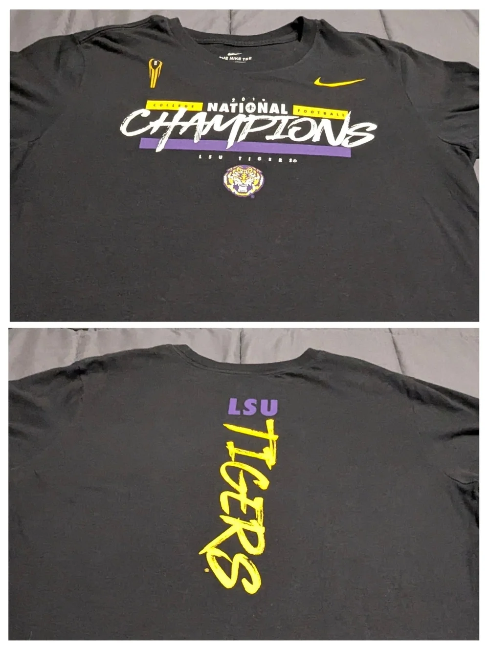 LSU 2019 Football National Championship Black Nike Unisex T-shirt Size Large